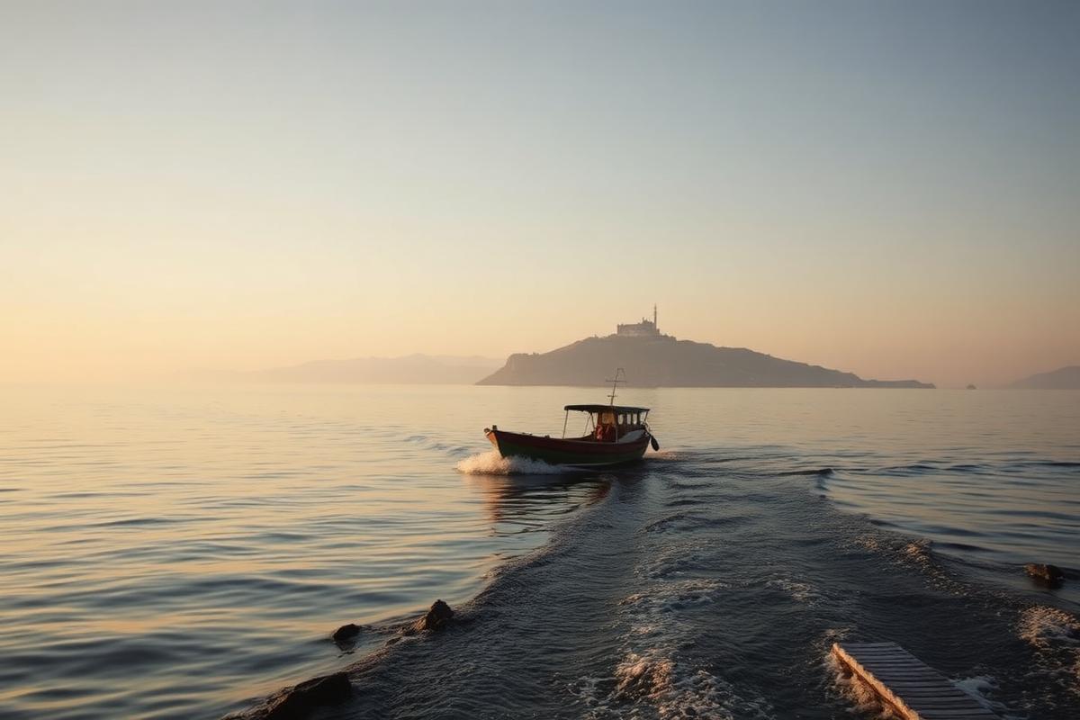 Vapor de pelerini traversând marea Egee spre peninsula Athos